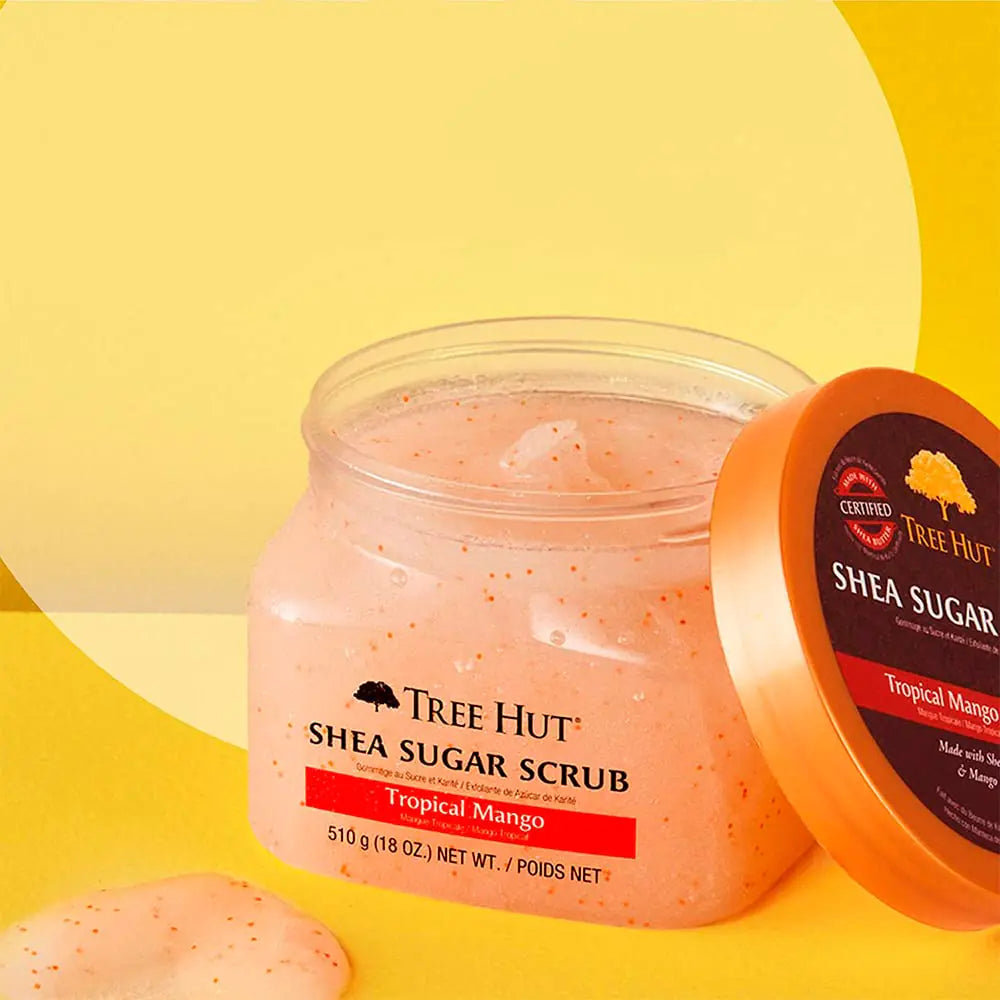 Tree Hut Shea Sugar Scrub Tropical Mango, 18oz, Ultra Hydrating and Exfoliating Scrub for Nourishing Essential Body Care Mango Puree