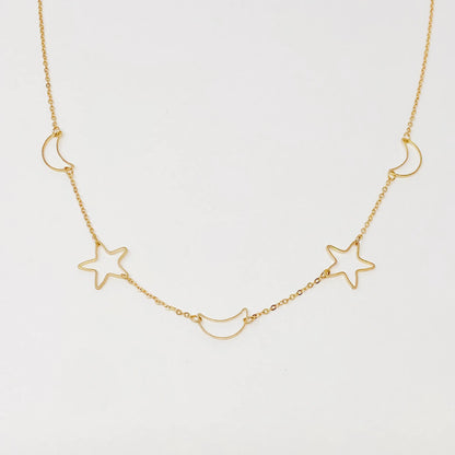 Moon And Star Necklace, Gold