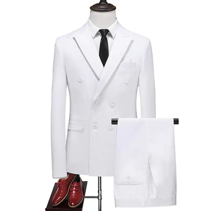 Men's Double Breasted Solid Color Coat Trousers Suit