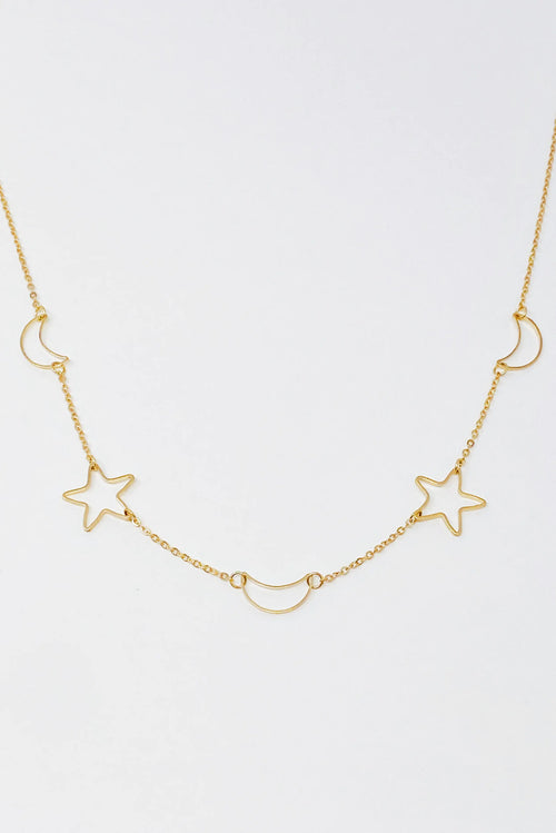 Moon And Star Necklace, Gold